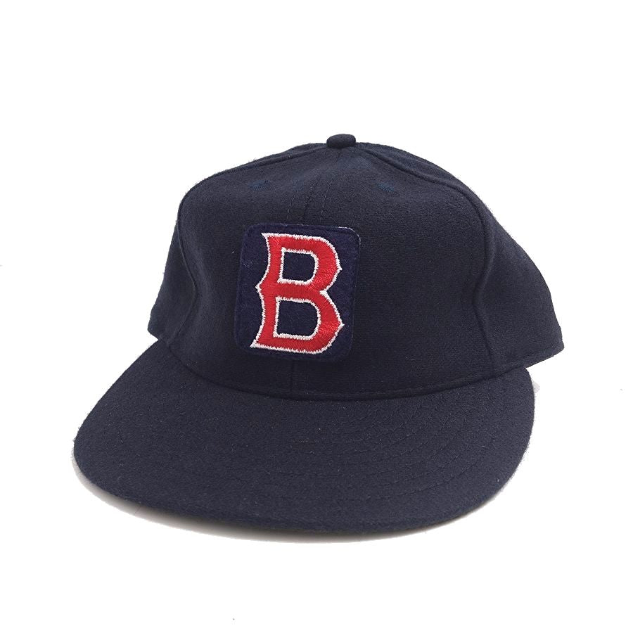 COOPERSTOWN BALL CAP / BOSTON RED SOX / NAVY / VINTAGE PATCH / WOOL FLANNEL / LEATHER STRAP / MADE IN USA