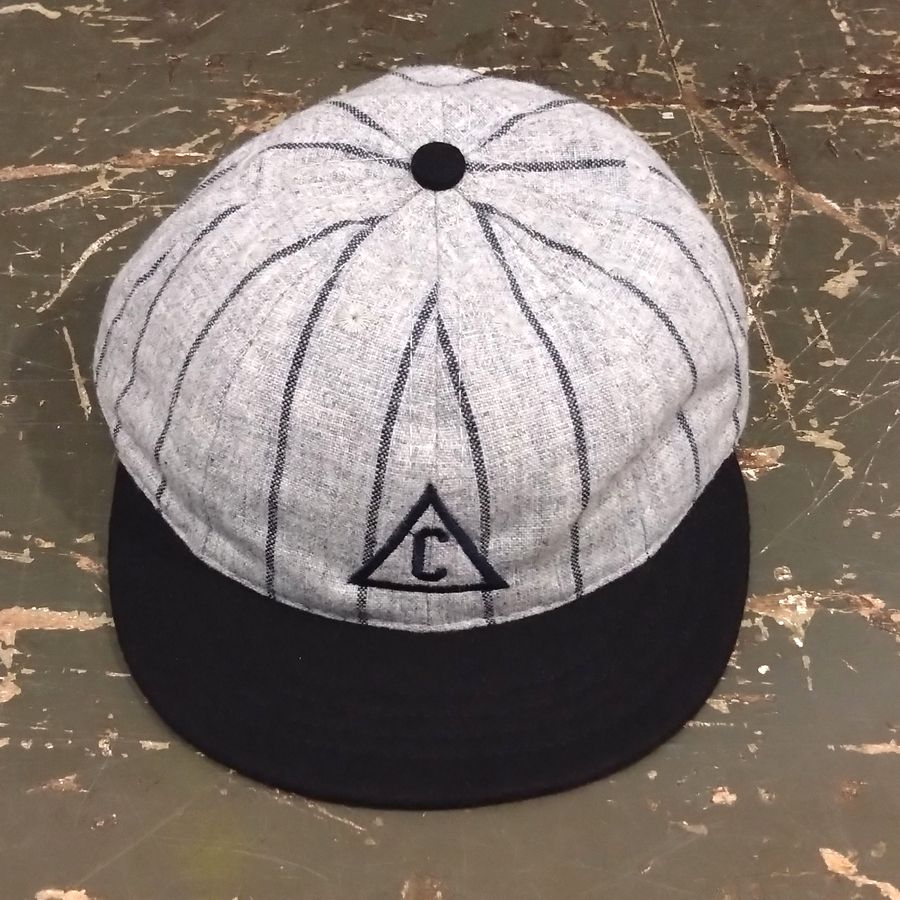 EBBETS FIELD FLANNELS / TEAM - 1915 Chambersburg Maroons / PINSTRIPE: Grey×Black / Short Soft Visor / Wool Flannels / MADE IN USA