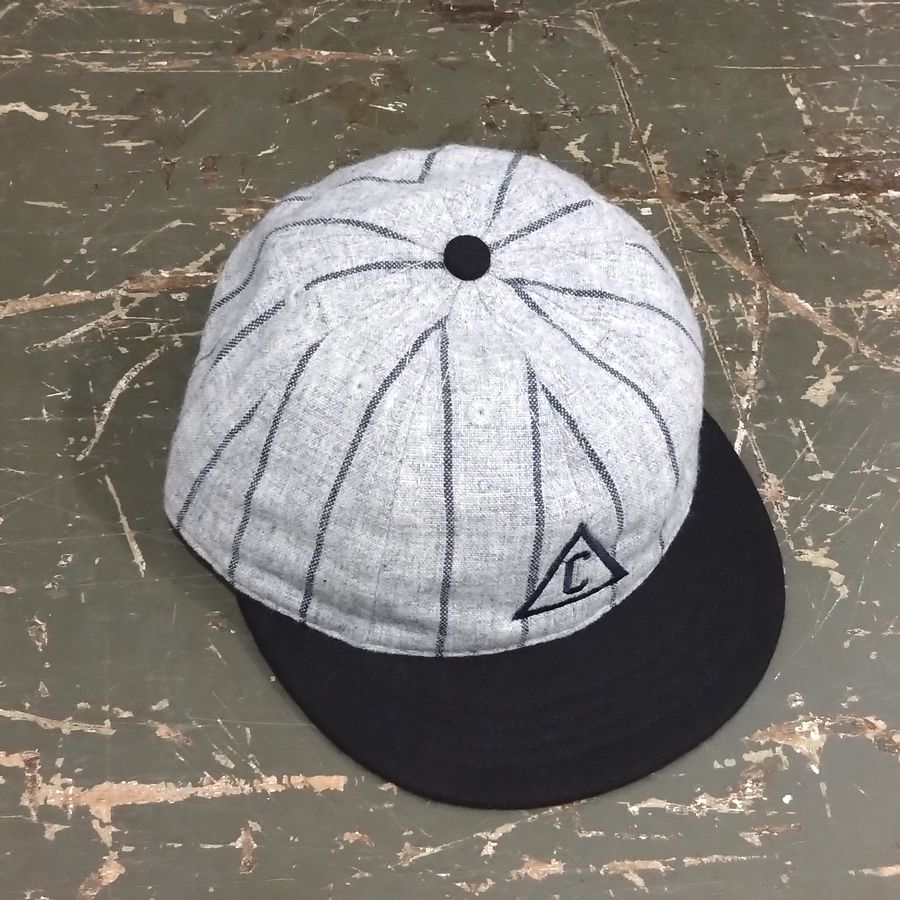 EBBETS FIELD FLANNELS / TEAM - 1915 Chambersburg Maroons / PINSTRIPE: Grey×Black / Short Soft Visor / Wool Flannels / MADE IN USA