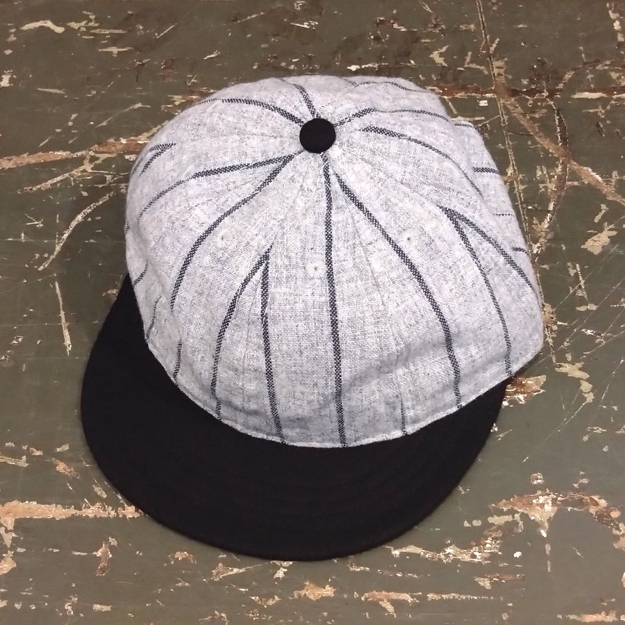EBBETS FIELD FLANNELS / PINSTRIPE: Grey×Black / Short Visor / Wool Flannels / MADE IN USA