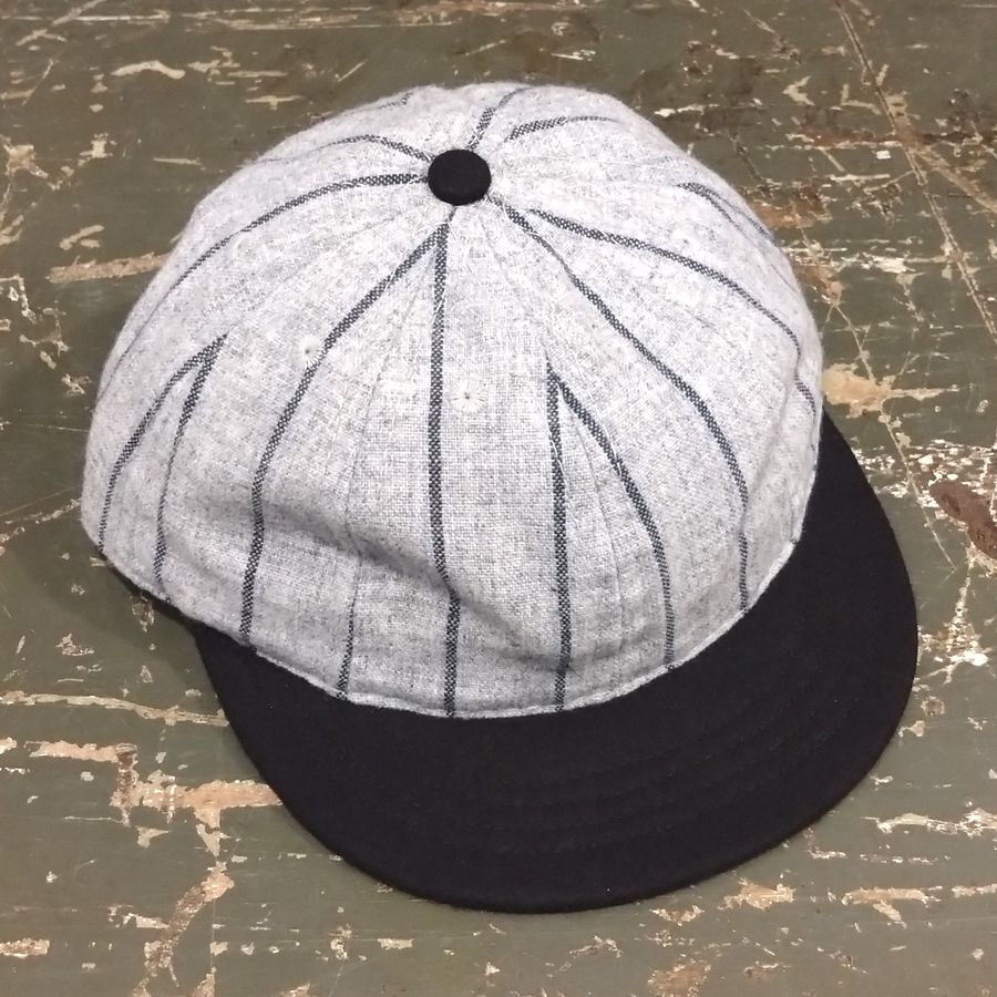 EBBETS FIELD FLANNELS / PINSTRIPE: Grey×Black / Short Visor / Wool Flannels / MADE IN USA