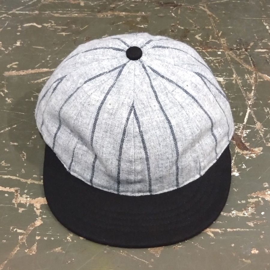 EBBETS FIELD FLANNELS / PINSTRIPE: Grey×Black / Short Visor / Wool Flannels / MADE IN USA