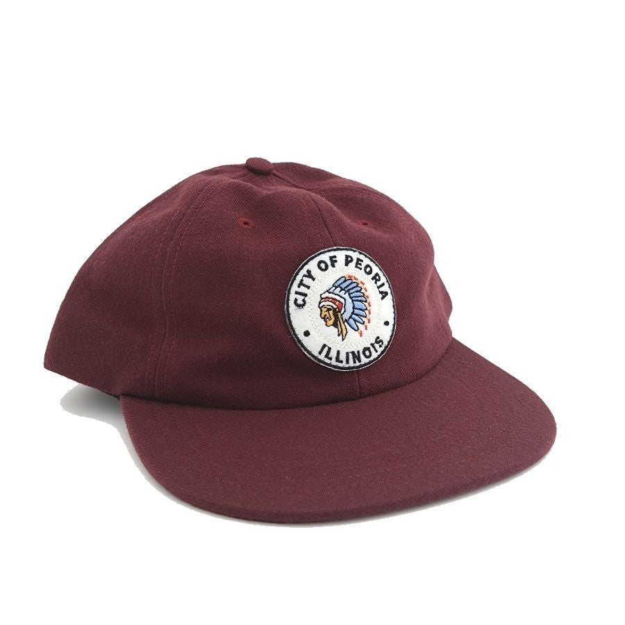 COOPERSTOWN BALL CAP / 1948 ROCK FORD PEACHES / WOOLSAGE / PATCH / SNAP / MAROON / MADE IN USA