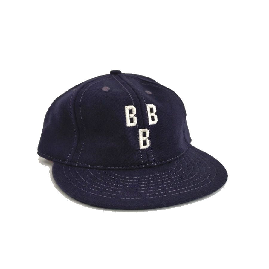 COOPERSTOWN BALL CAP / 1948 BIRMINGHAM BLACK BARONS / WOOL FLANNEL / NAVY / 3 INCH SOFT VISOR / ELASTIC / MADE IN USA