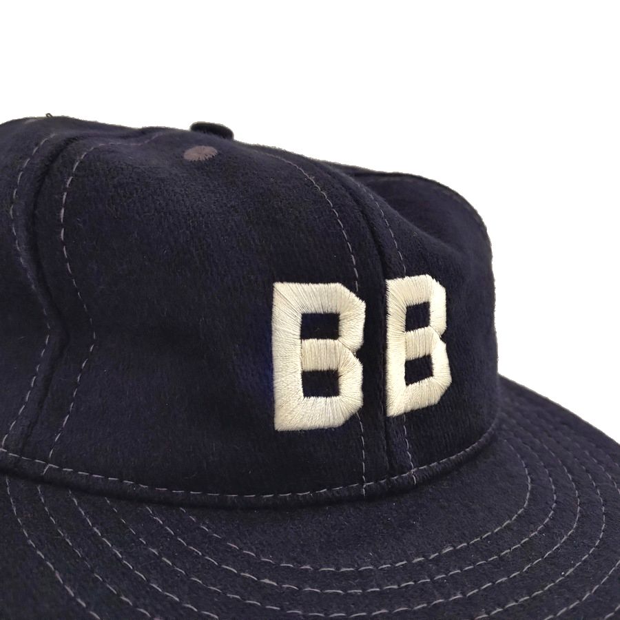 COOPERSTOWN BALL CAP / 1927 BUSTIN BABES / WOOL FLANNEL / NAVY / 2.5 INCH SOFT VISOR / ELASTIC / MADE IN USA
