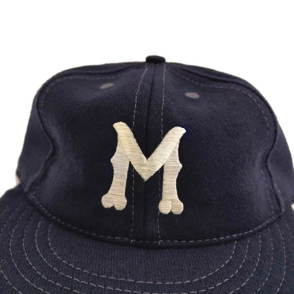 COOPERSTOWN BALL CAP / SOLID /1912 MACON PEACHES / WOOL FLANNEL / NAVY / 2SIZE / SOFT VISOR / ELASTIC / MADE IN USA