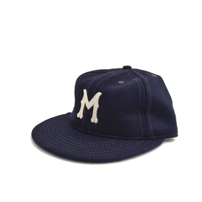 COOPERSTOWN BALL CAP / SOLID /1912 MACON PEACHES / WOOL FLANNEL / NAVY / 2SIZE / SOFT VISOR / ELASTIC / MADE IN USA