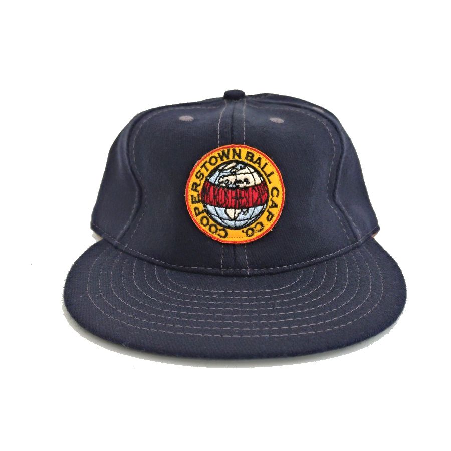 COOPERSTOWN BALL CAP / COOPERS TOWN BALL CAP PATCH / WOOL FLANNEL / NAVY / 3 INCH SOFT VISOR / ELASTIC / MADE IN USA