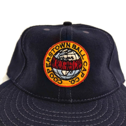 COOPERSTOWN BALL CAP / COOPERS TOWN BALL CAP PATCH / WOOL FLANNEL / NAVY / 3 INCH SOFT VISOR / ELASTIC / MADE IN USA