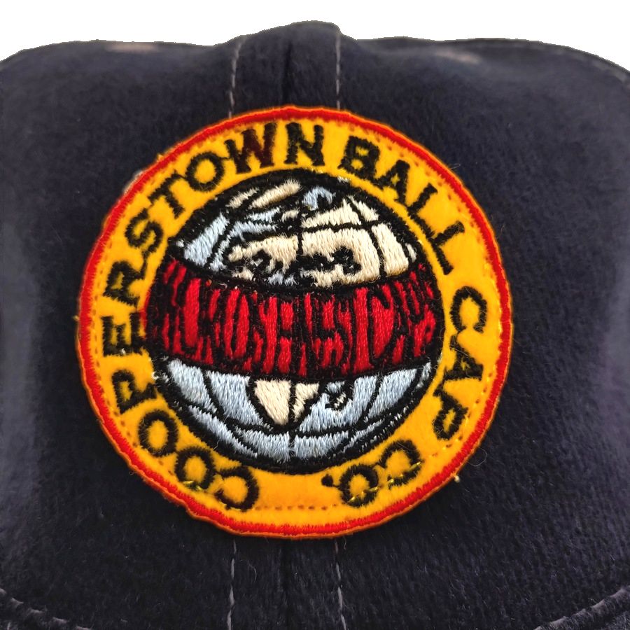 COOPERSTOWN BALL CAP / COOPERS TOWN BALL CAP PATCH / WOOL FLANNEL / NAVY / 3 INCH SOFT VISOR / ELASTIC / MADE IN USA