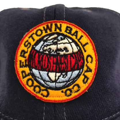 COOPERSTOWN BALL CAP / COOPERS TOWN BALL CAP PATCH / WOOL FLANNEL / NAVY / 3 INCH SOFT VISOR / ELASTIC / MADE IN USA