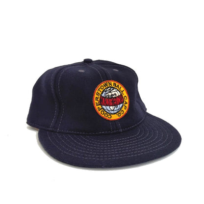 COOPERSTOWN BALL CAP / COOPERS TOWN BALL CAP PATCH / WOOL FLANNEL / NAVY / 3 INCH SOFT VISOR / ELASTIC / MADE IN USA