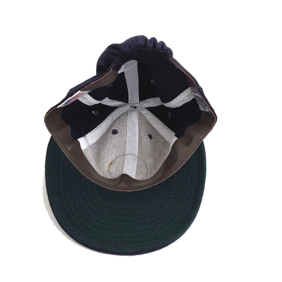 COOPERSTOWN BALL CAP / COOPERS TOWN BALL CAP PATCH / WOOL FLANNEL / NAVY / 3 INCH SOFT VISOR / ELASTIC / MADE IN USA
